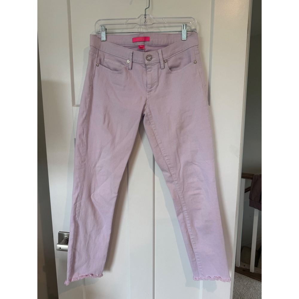 Lilly Pulitzer Worth Skinny Crop Jeans Lavender Purple Raw Hem Size 6 preppy